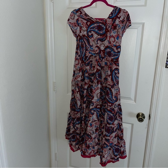 Soft Surroundings Kara Maxi Dress Small S Short Sleeve Paisley Tiered Skirt - Picture 6 of 6